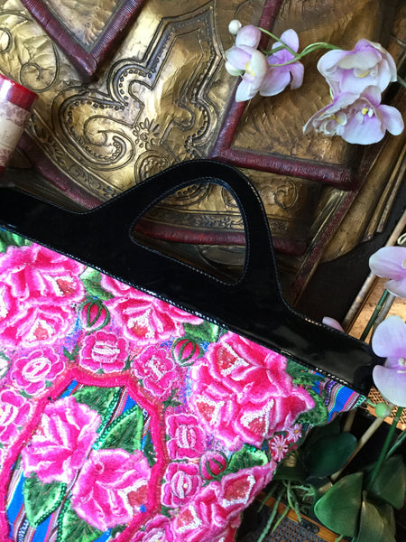 Embroidered beaded colorful tote handbag
