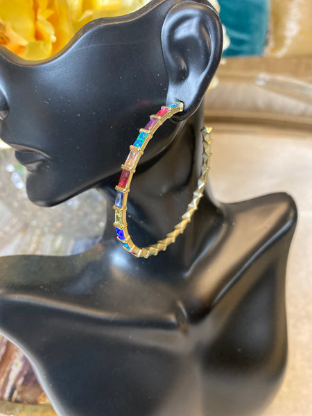 multi colorful gold hoops earrings