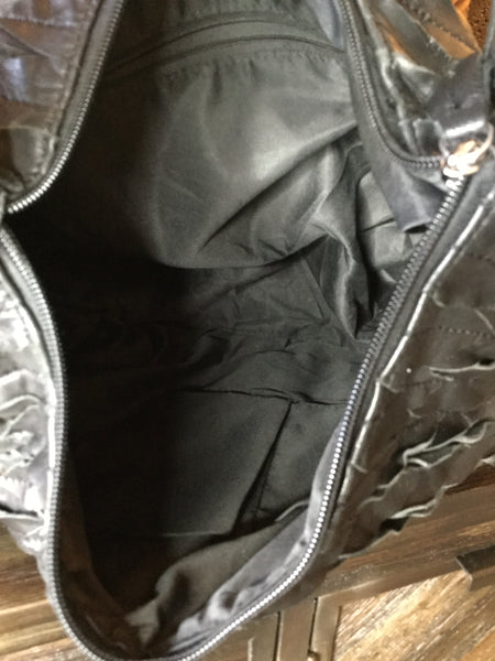 Leather black laser cut leaf tote  handbag