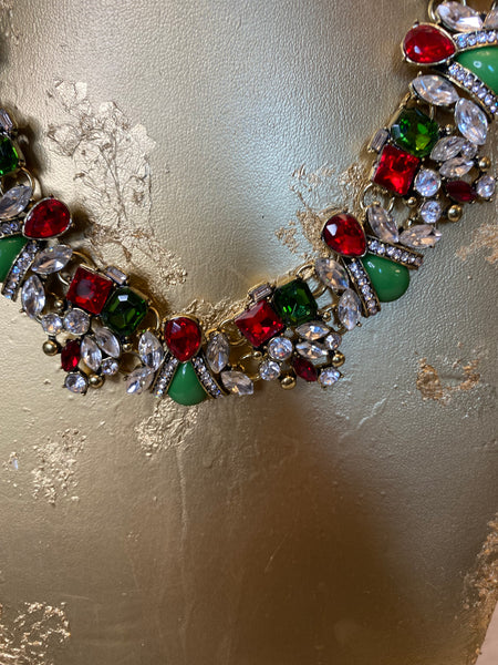 Multi colorful jewel bib necklace