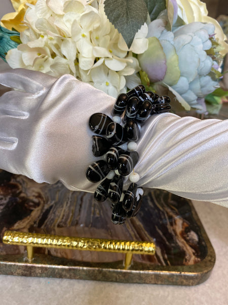 Sardonyx black & white stone triple bracelet