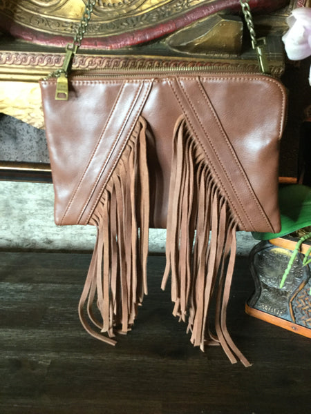 Brown leather trim handbag