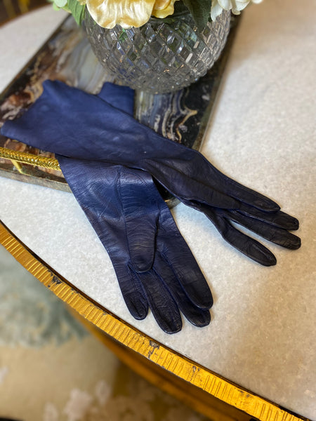 Vintage navy blue leather gloves
