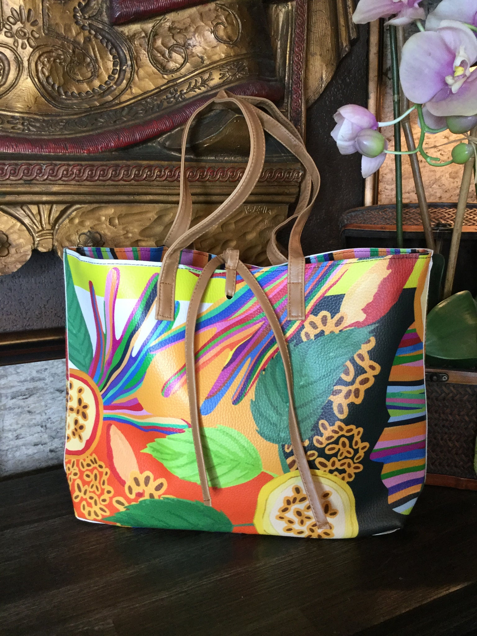 natura colorful print tote handbag