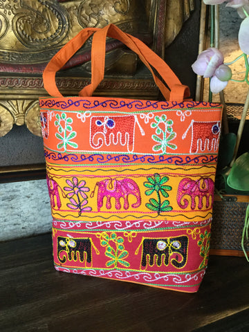 Embroidered india elephant fabric handbag