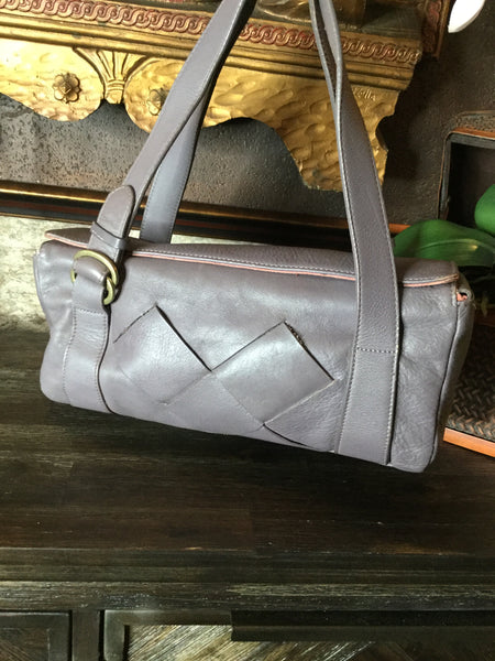 Taupe woven leather handbag