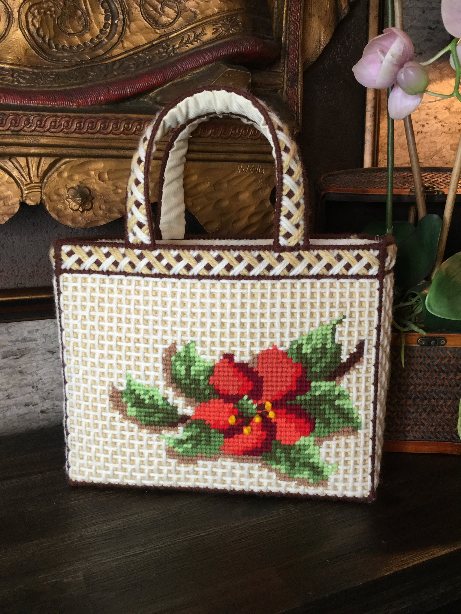 Vintage embroidered tote handbag