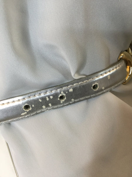 Vintage metallic silver leather gold metal X print belt Sz L