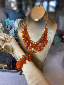 Vintage acrylic glass orange draped bracelet & necklace