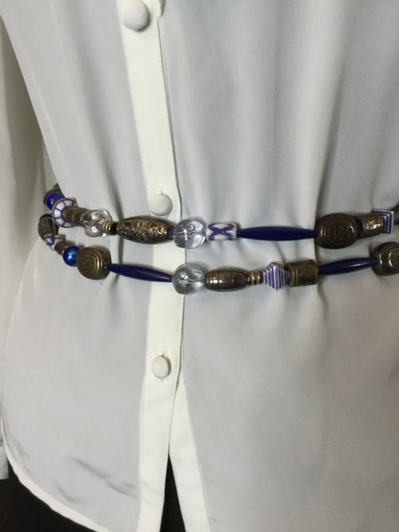 Vintage multi blue metal art deco chain belt Sz L
