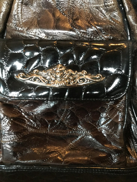 Vintage leather embossed backpack handbag