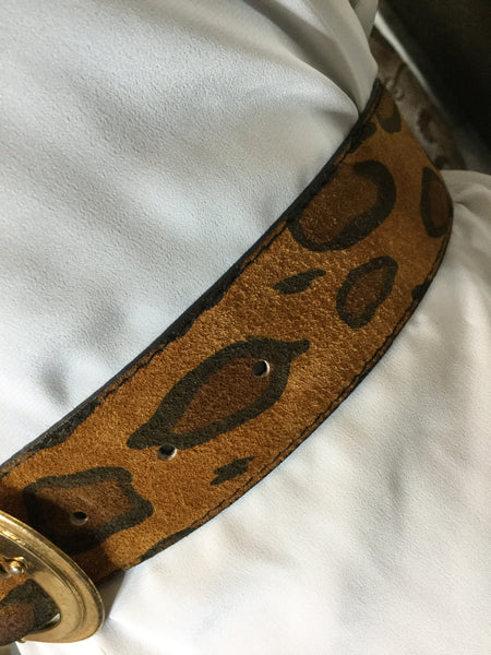 Vintage suede leather animal print belt Sz S/M