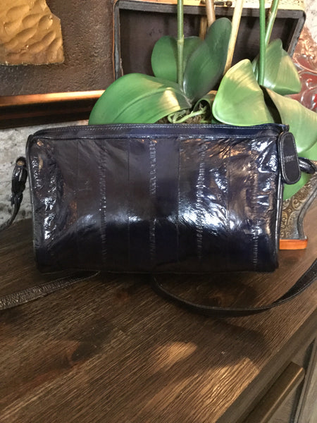 Vintage navy blue eel skin handbag