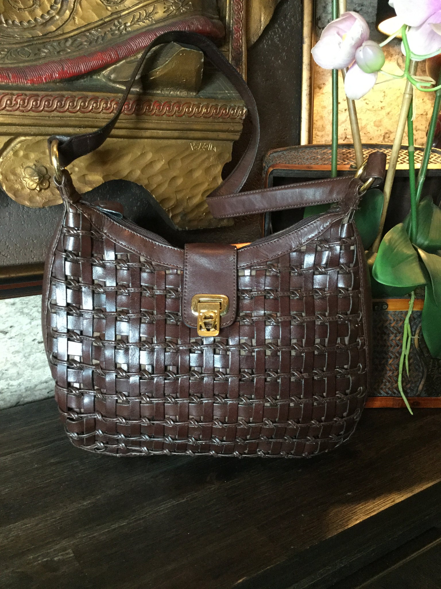 Vintage 80's woven leather handbag