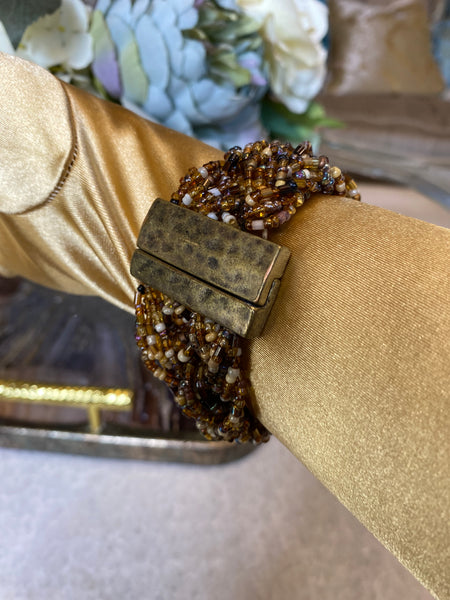 Vintage Amber beaded magnetic bracelet