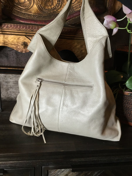 Cream leather handbag