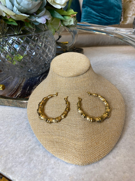 Gold bamboo hoop earrings