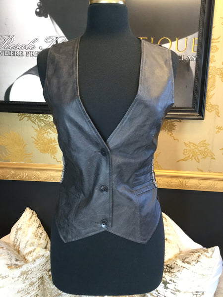 BKE Black V Leather Lace Vest (M)