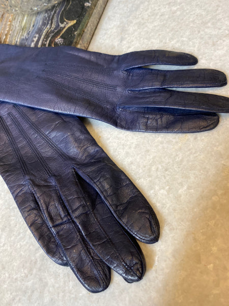 Vintage navy blue leather gloves
