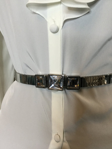 vintage silver three jewel metal stretch belt Sz XL
