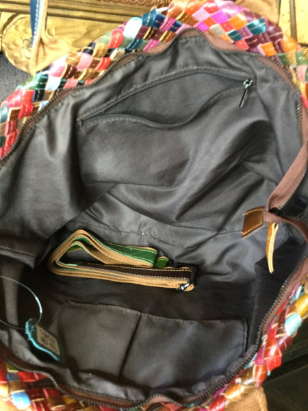 Woven leather shoulder handbag