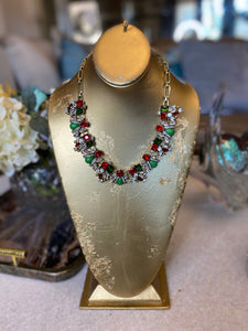 Multi colorful jewel bib necklace