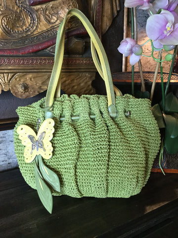 Green woven  handbag