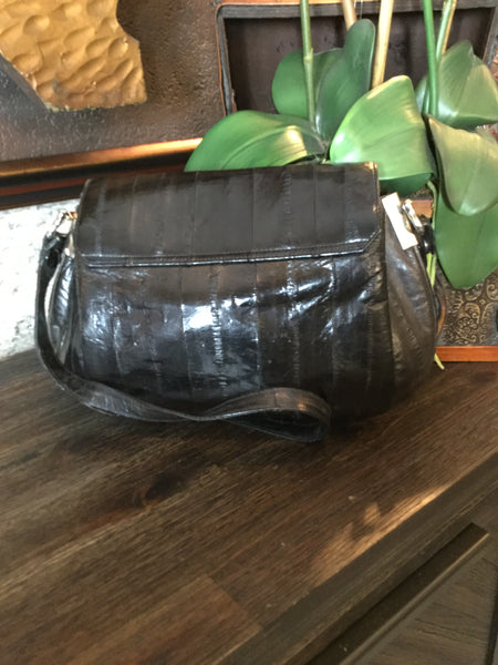 Vintage black metal trim eel skin handbag