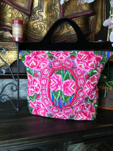 Embroidered beaded colorful tote handbag
