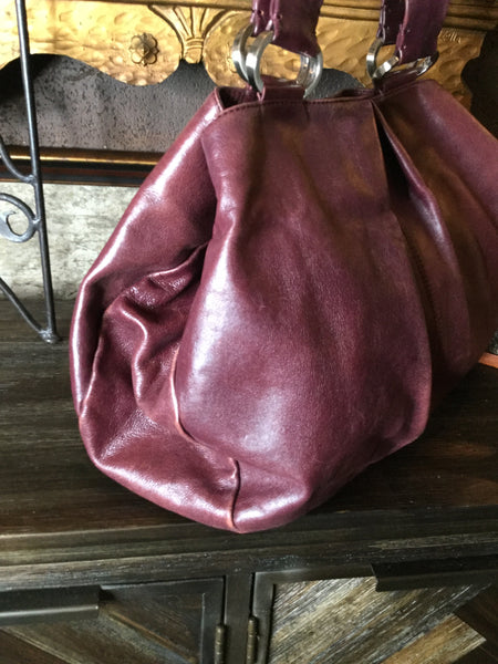 Wine leather hobo handbag