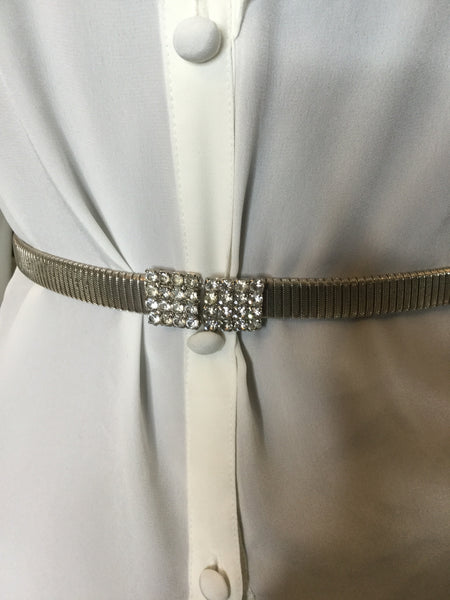 Vintage silver square jewel rope stretch belt Sz L