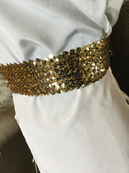 Vintage gold sequin stretch belt Sz L