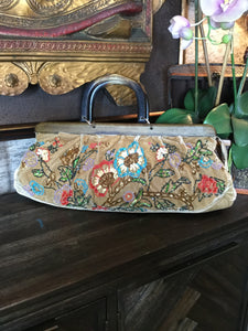 Vintage tan velvet multi beaded handbag