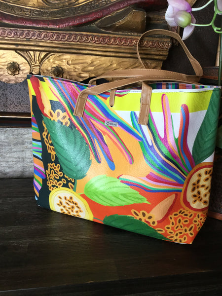 natura colorful print tote handbag