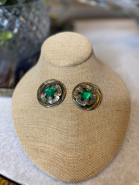Vintage 80's green brass earrings