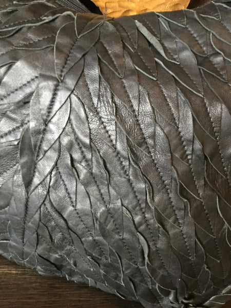 Leather black laser cut leaf tote  handbag