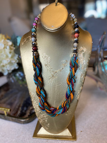 Braided multi beaded rope necklace