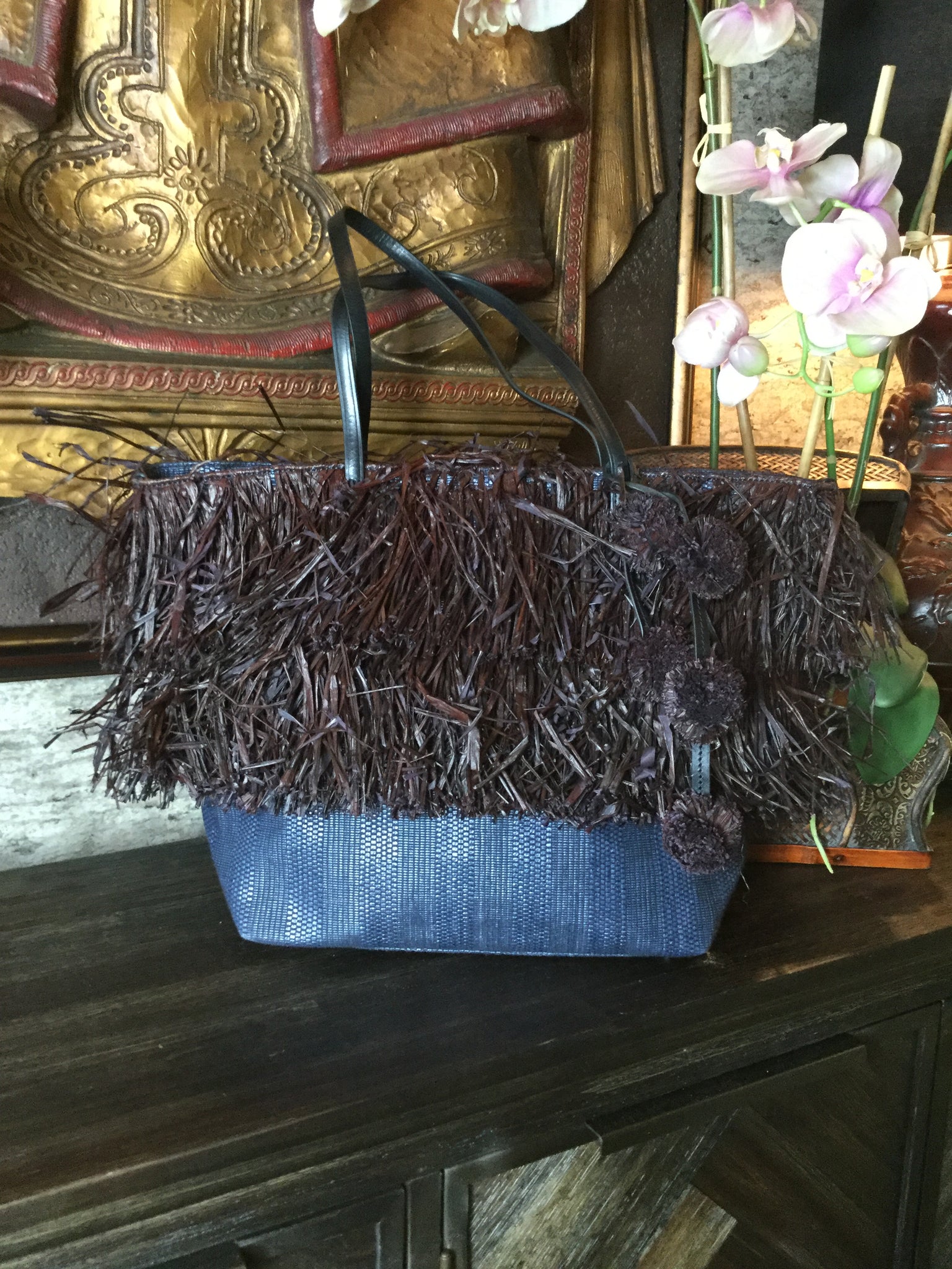 Woven gress tote handbag