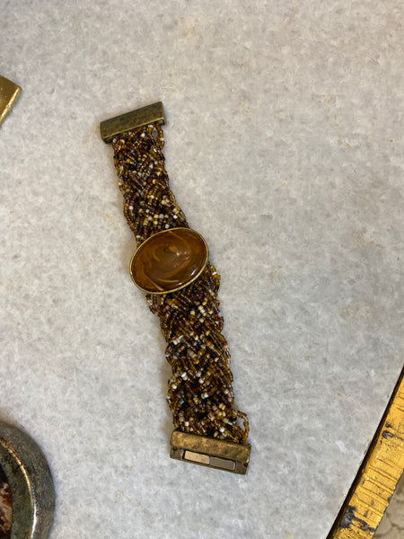 Vintage Amber beaded magnetic bracelet