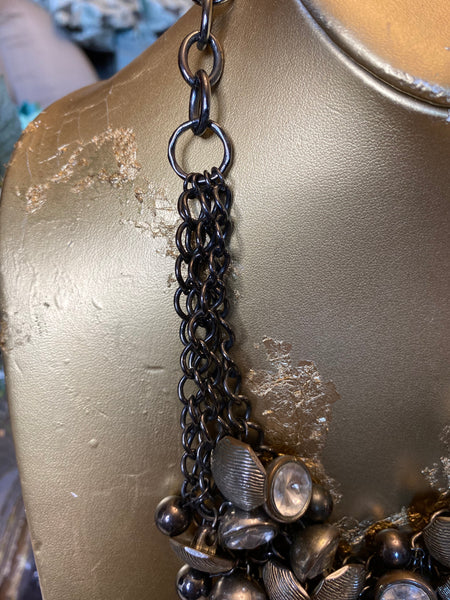 Vintage Pewter chain metal jewel necklace
