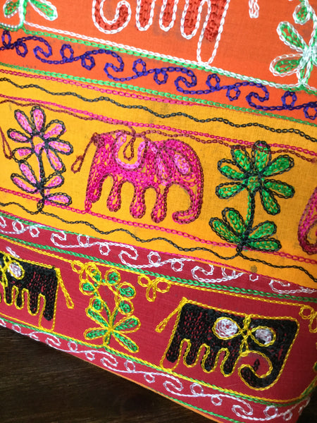 Embroidered india elephant fabric handbag