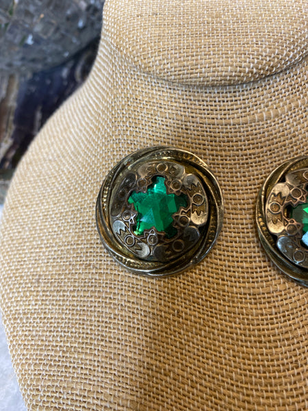 Vintage 80's green brass earrings