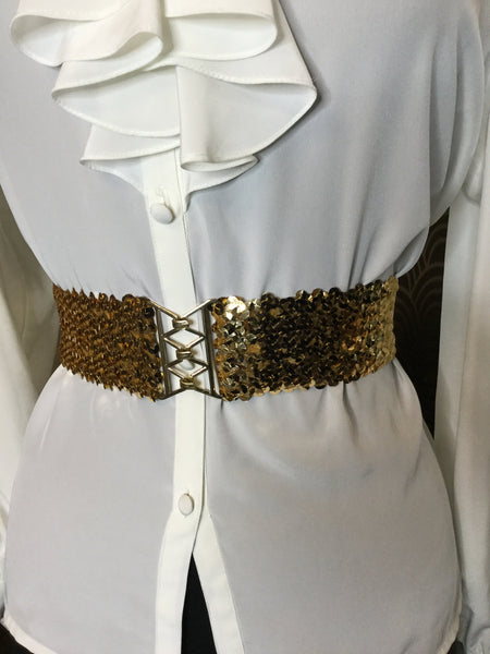 Vintage gold sequin stretch belt Sz L