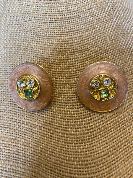 Vintage green & pink marble jewel earrings