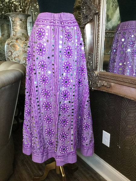 purple sequin beaded floral print skirt