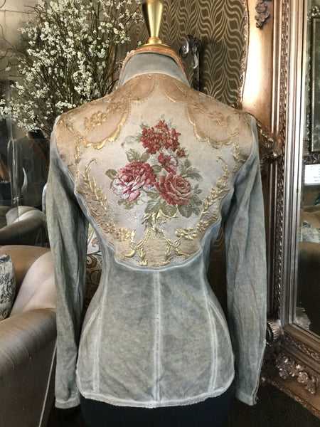 Green floral embroidered jacket