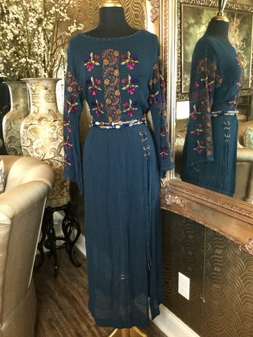 Blue sheer floral embroidered dress