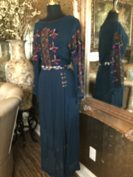 Blue sheer floral embroidered dress