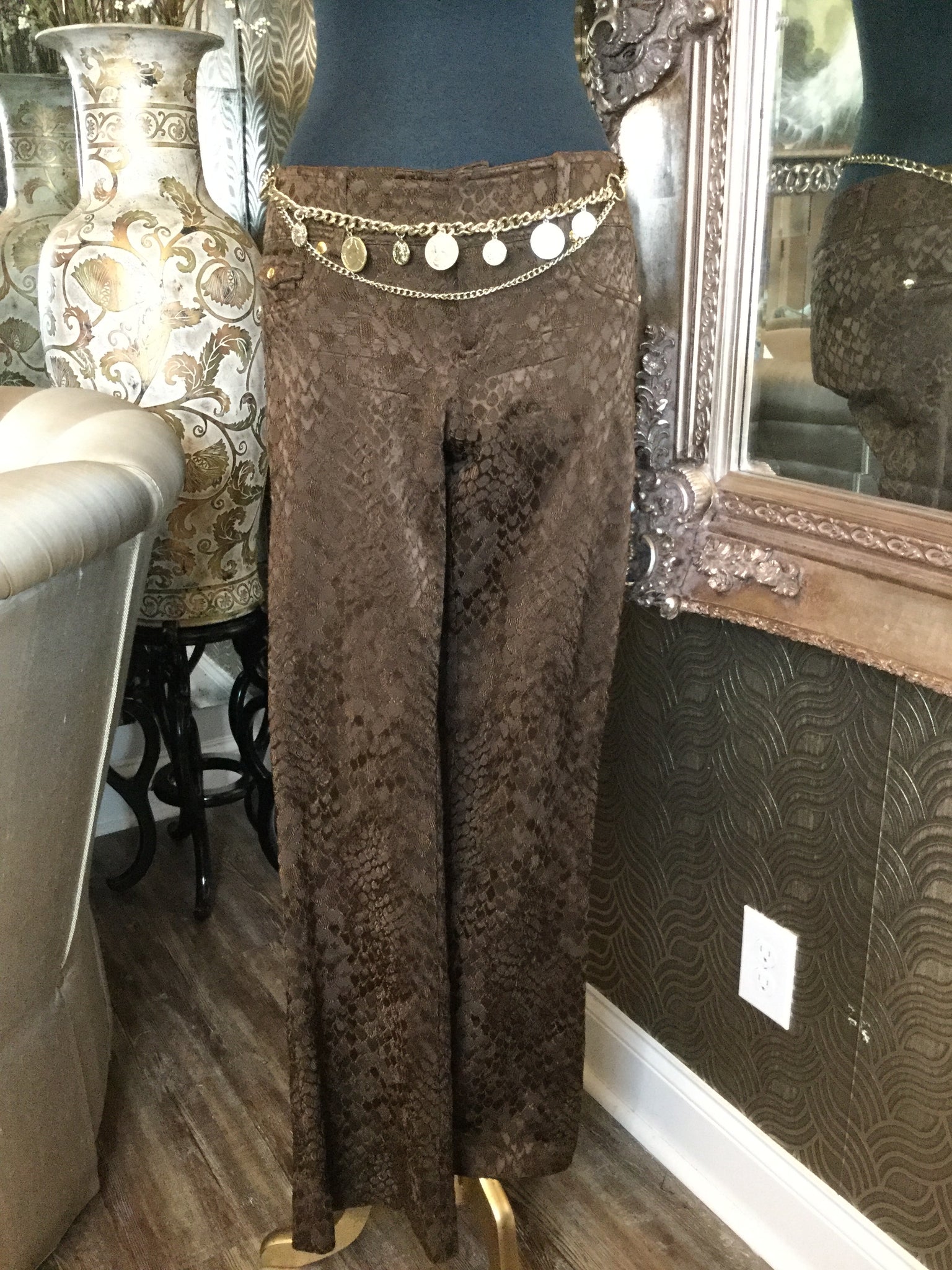 Vintage brown embossed print pants