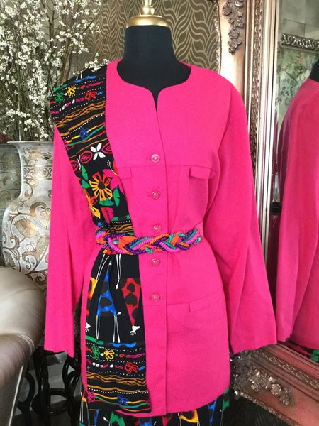 Vintage pink black multi color jacket skirt